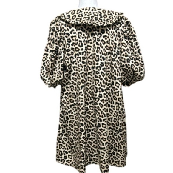 Leopard Print Dress Peter Pan collar lightweight puff sleeves size Large H & M - Picture 4 of 12